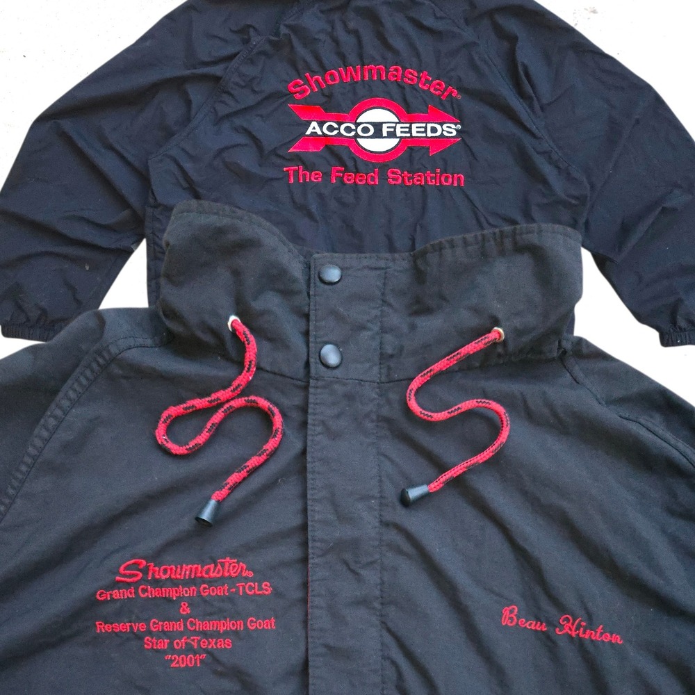 VTG Swingster ACCO FEEDS SHOWMASTER Jacket XL Black Mens Star Of Texas 2001 USA